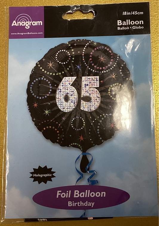 Number 65 foil balloon