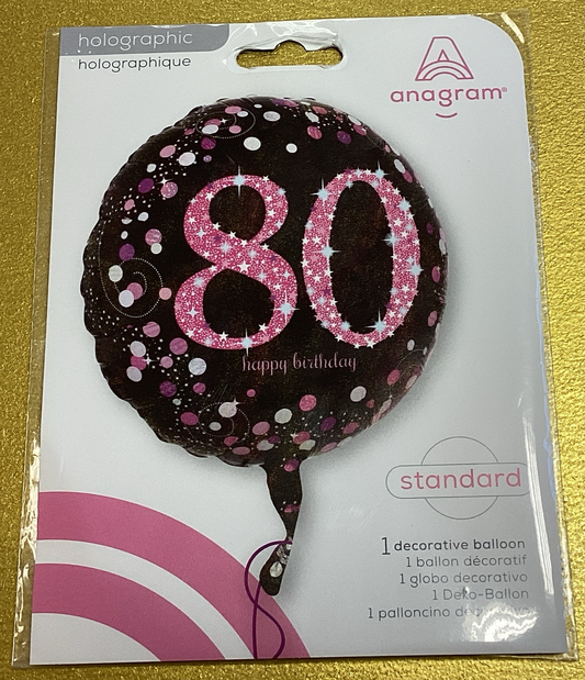 80th birthday holographic foil balloon