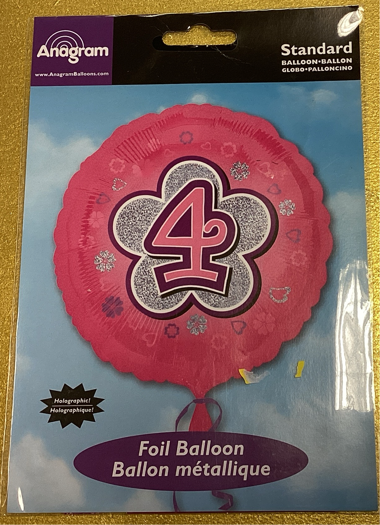 Number 4 pink foil balloon