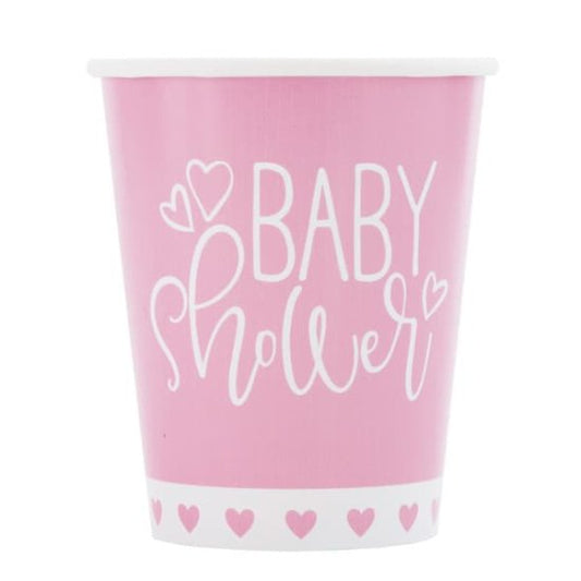 Pink hearts baby shower paper cups