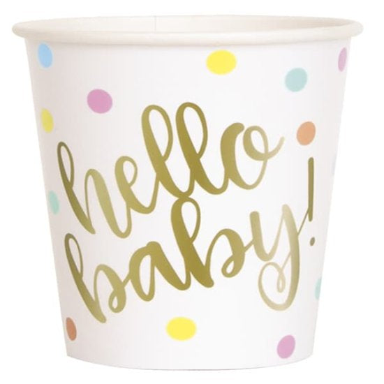 Hello baby gold foil paper cups