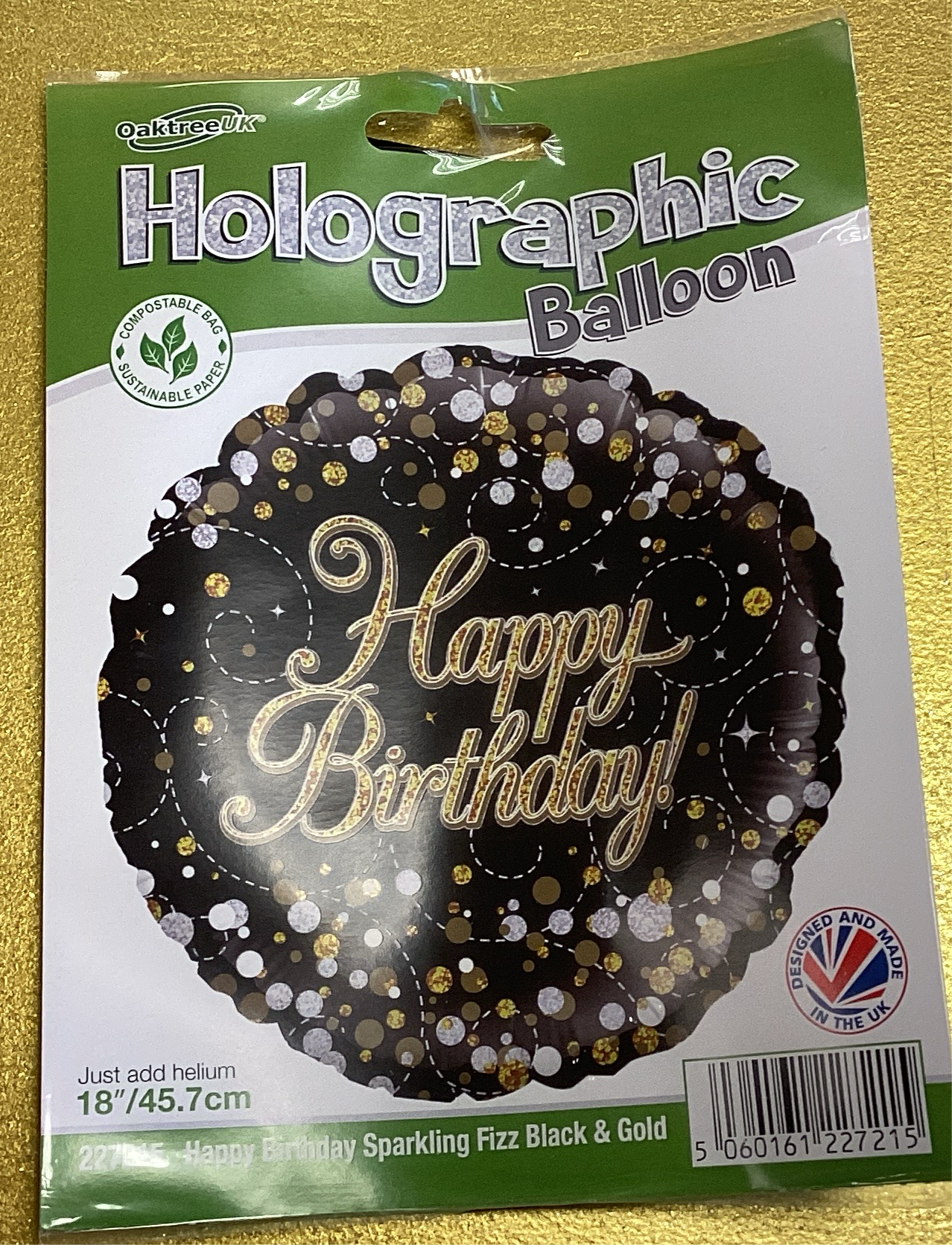 Holographic happy birthday foil balloon