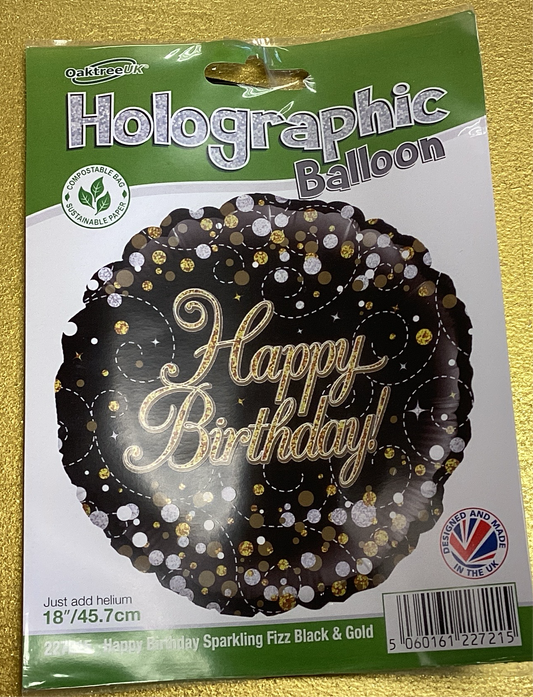 Holographic happy birthday foil balloon