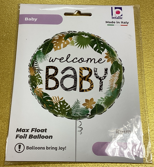 ‘Welcome Baby’ jungle themed foil balloon