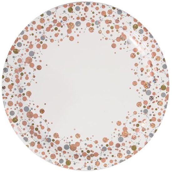 Sparkling fizz rose gold paper plate