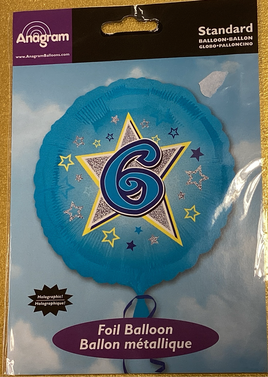 Number 6 blue foil balloon