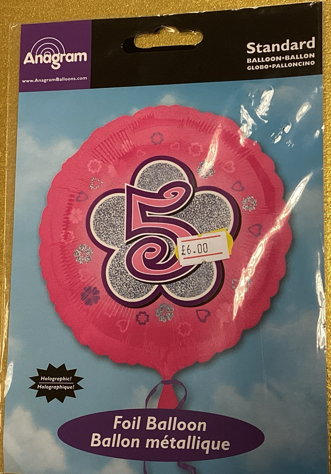 Number 5 pink foil balloon