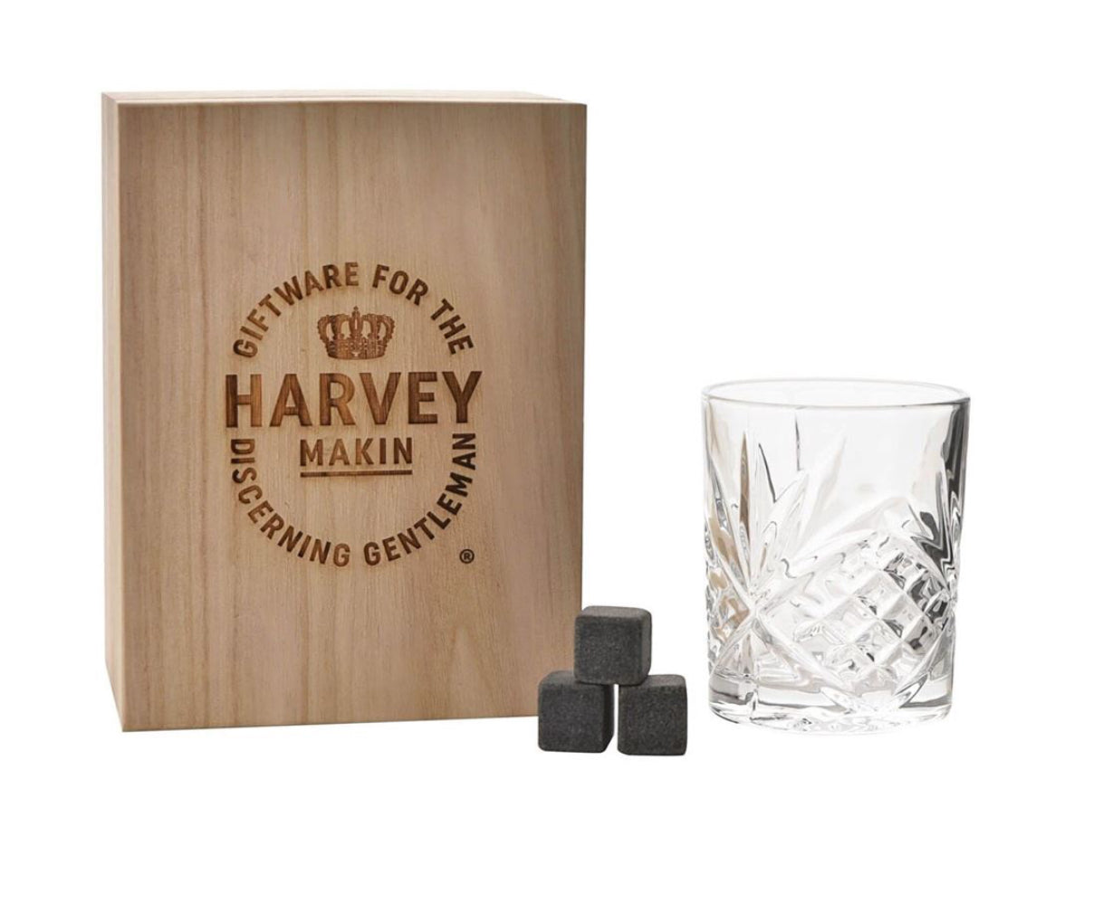 Whiskey Glass With Stones in Wooden Box