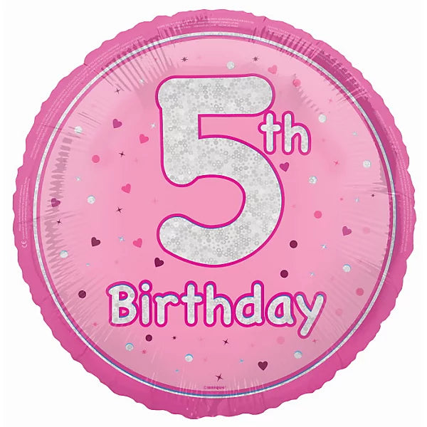 Pink 5th birthday foil balloon