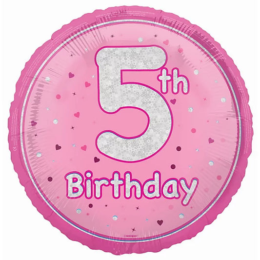Pink 5th birthday foil balloon