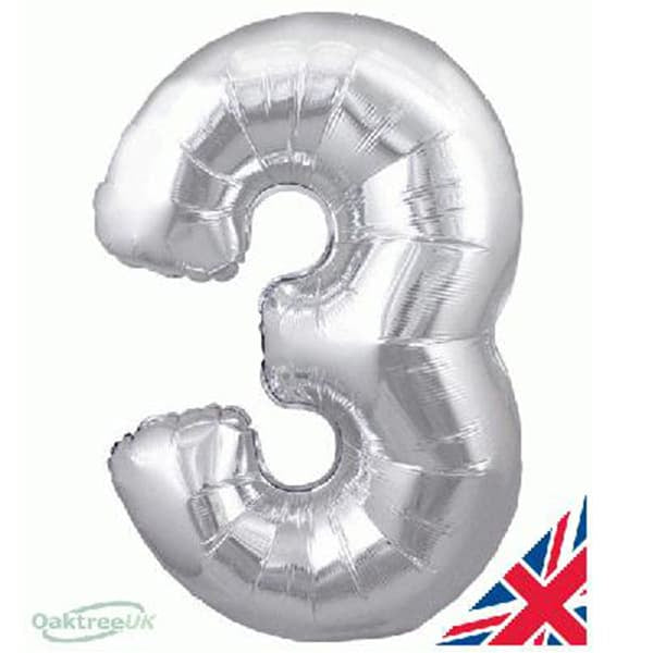 Silver XL number helium balloons