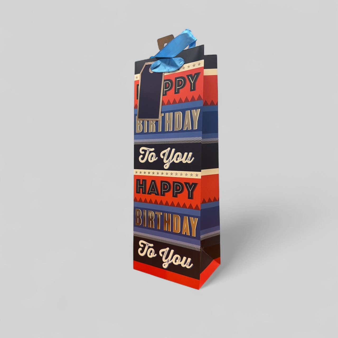 Blue & Red birthday bottle gift bag