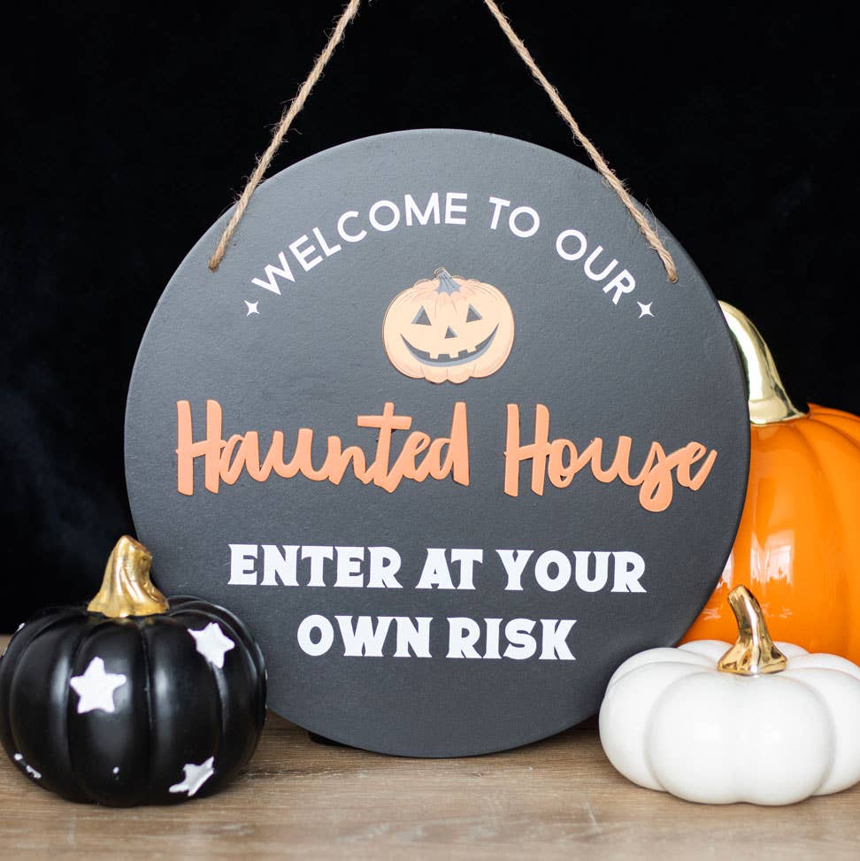 Round Haunted House Hanging Halloween Sign