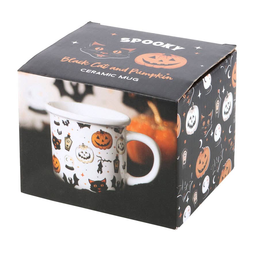 Spooky Cat and Pumpkin Print Halloween Mug