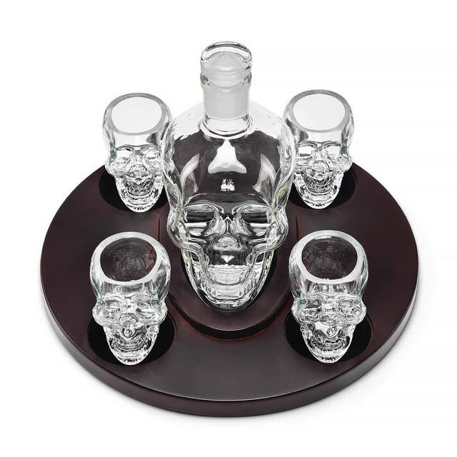 Novelty Drinkware - Skull Decanter Set with Skull Glasses - Great Gift for Father's Day