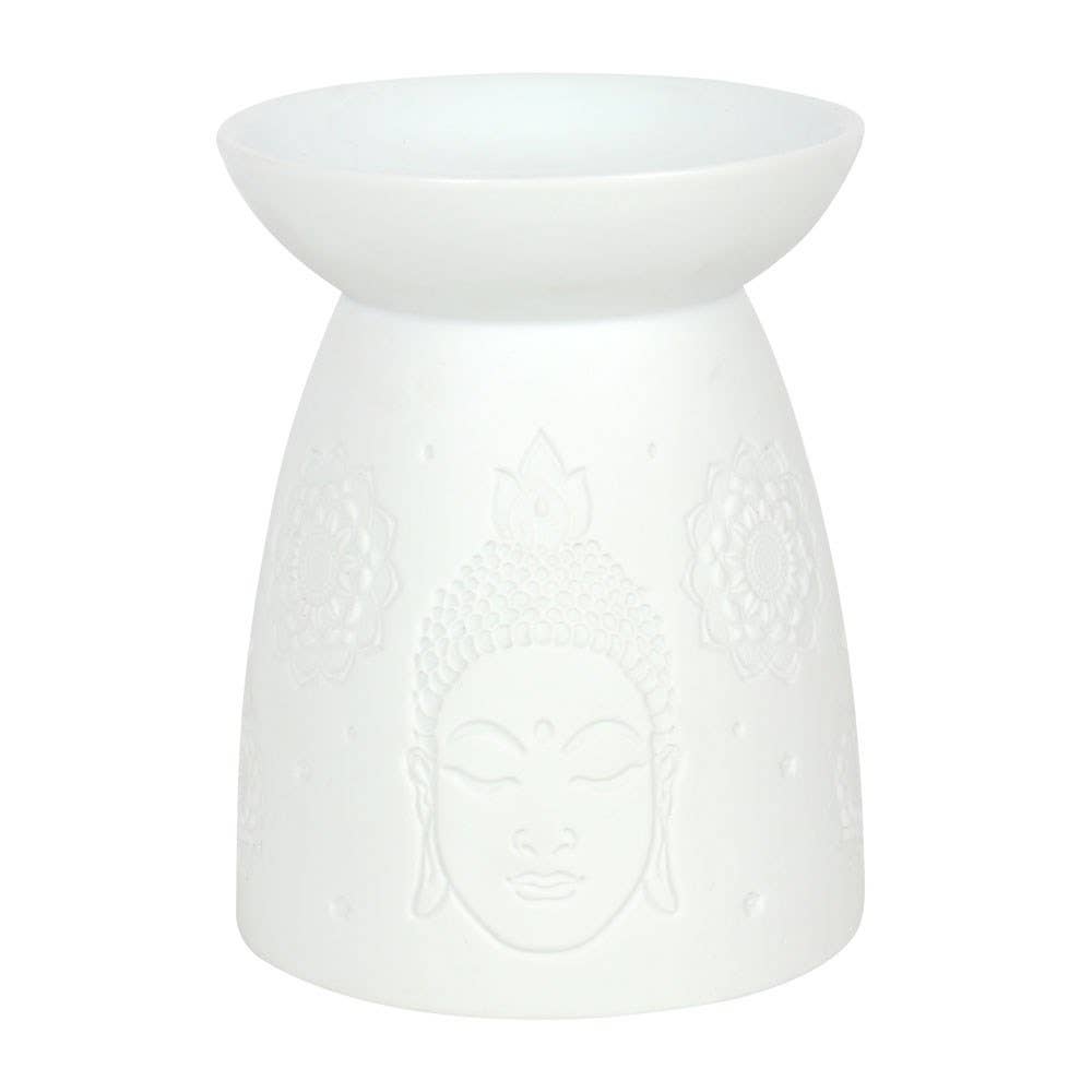 White Ceramic Buddha Face Oil Burner and Wax Warmer