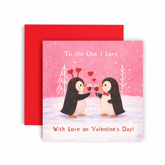 Penguin Valentine’s Day Card Wonderful One I Love Happy
