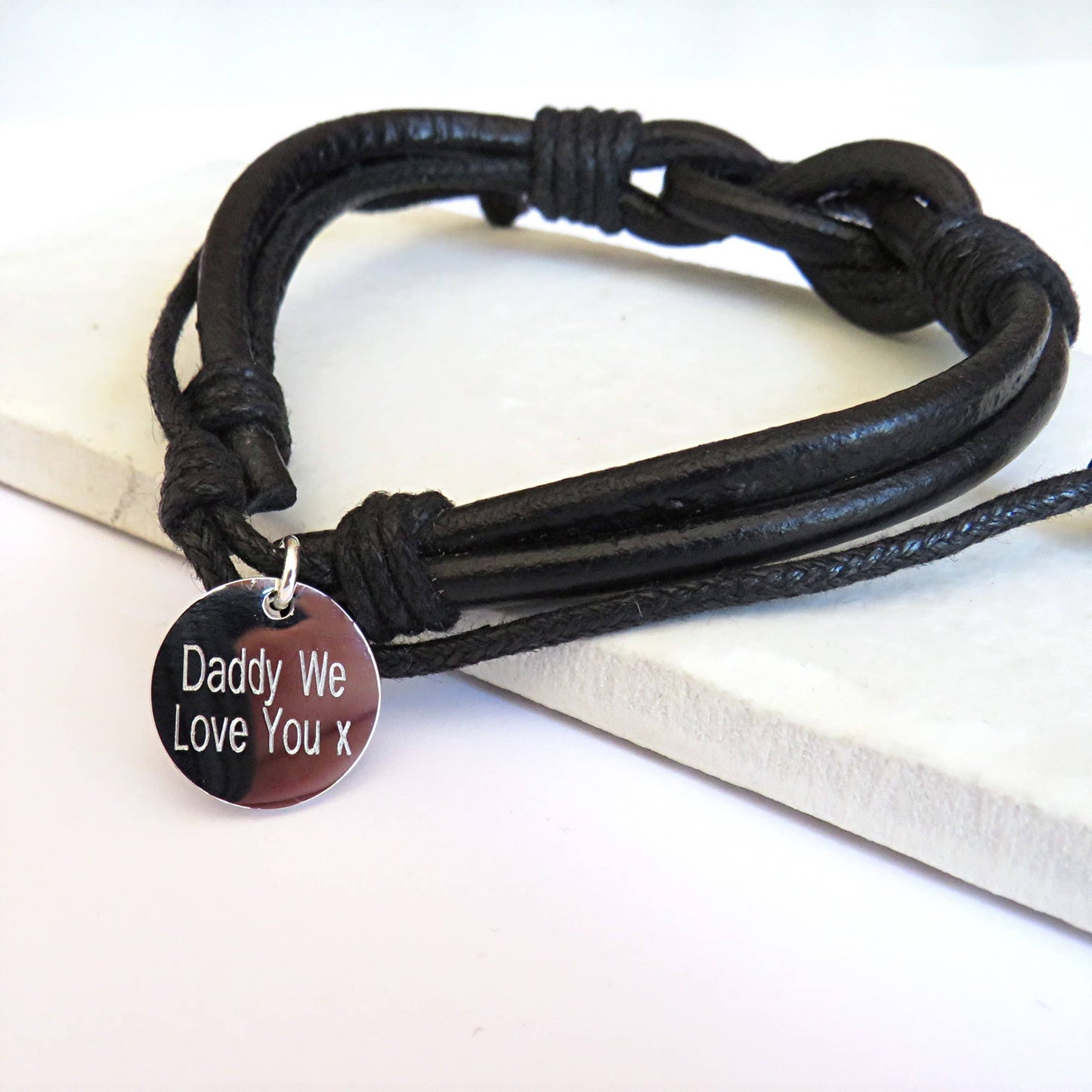 Personalised Mens Leather Knot Bracelet