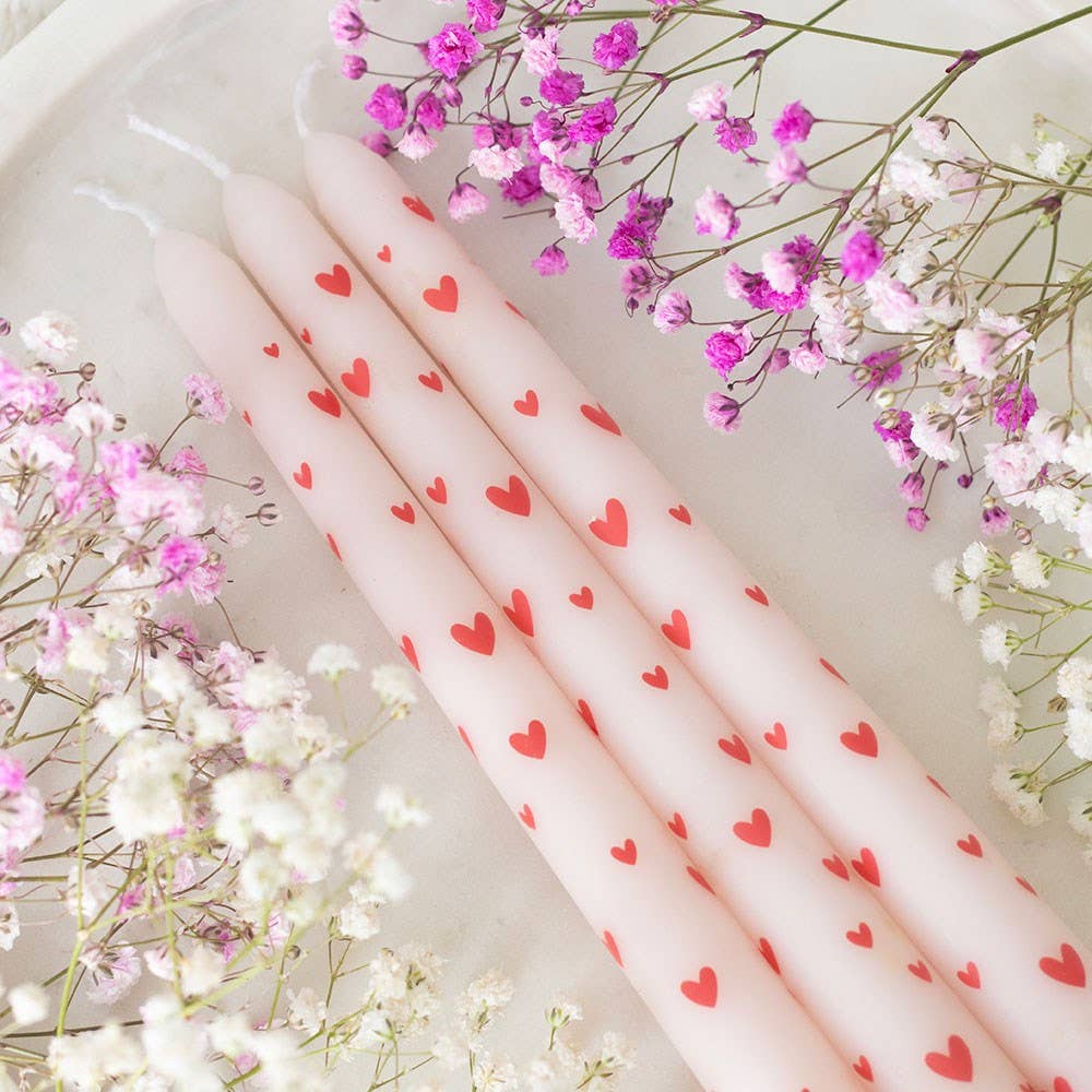 3 Love Heart Taper Valentine's Day Candles