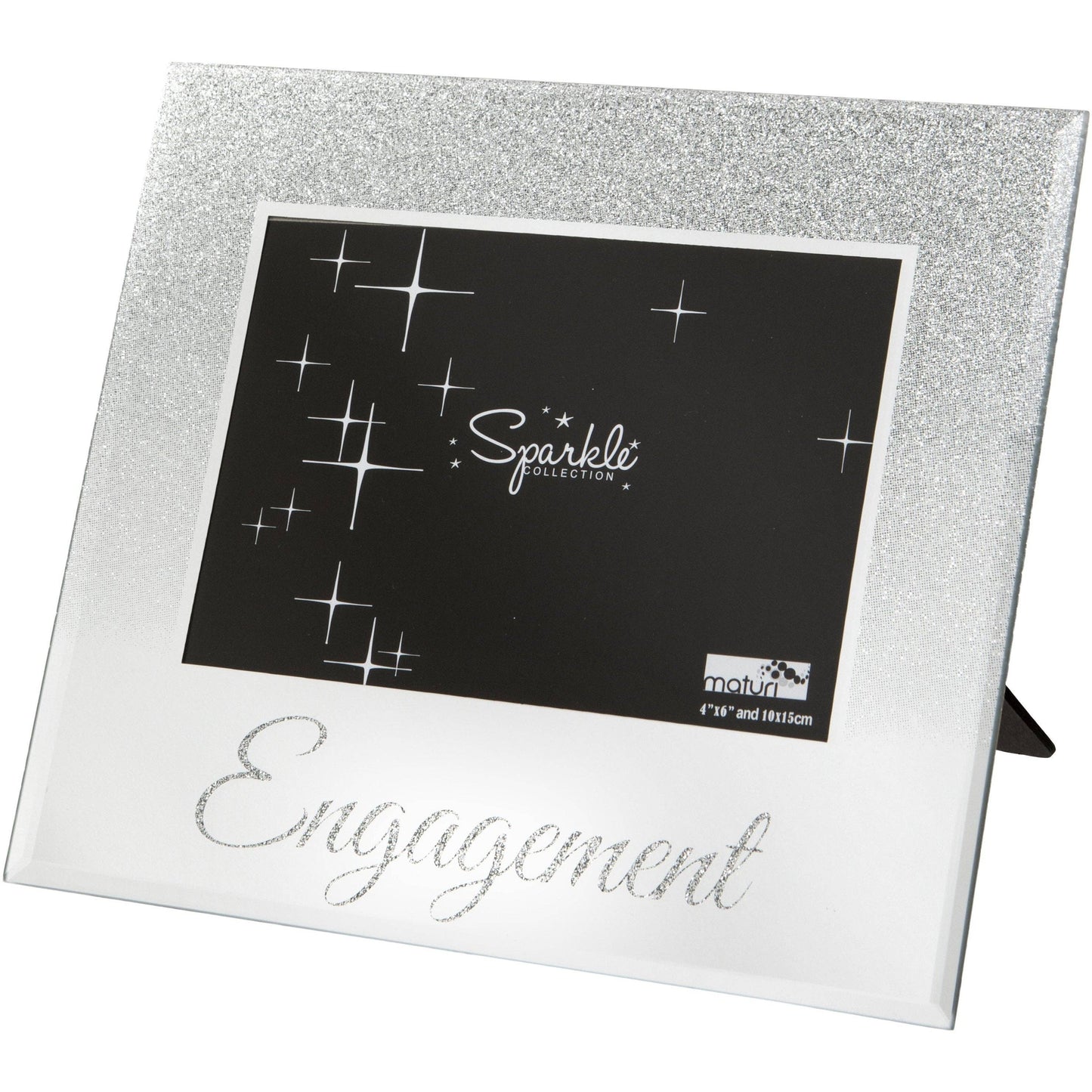 'Engagement' Silver Glitter Photo Frame, Mirrored 6 x 4 Inch