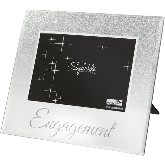 'Engagement' Silver Glitter Photo Frame, Mirrored 6 x 4 Inch