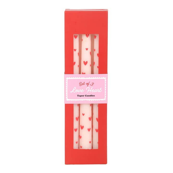 3 Love Heart Taper Valentine's Day Candles