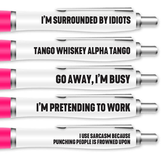 5 Pack of Ballpoint Pens - Funny Pen Set For Colleagues