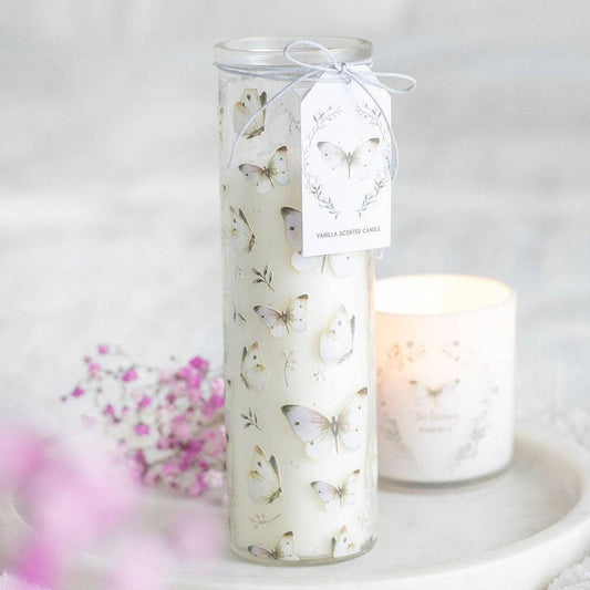 Vanilla Tube Candle White Butterfly Print