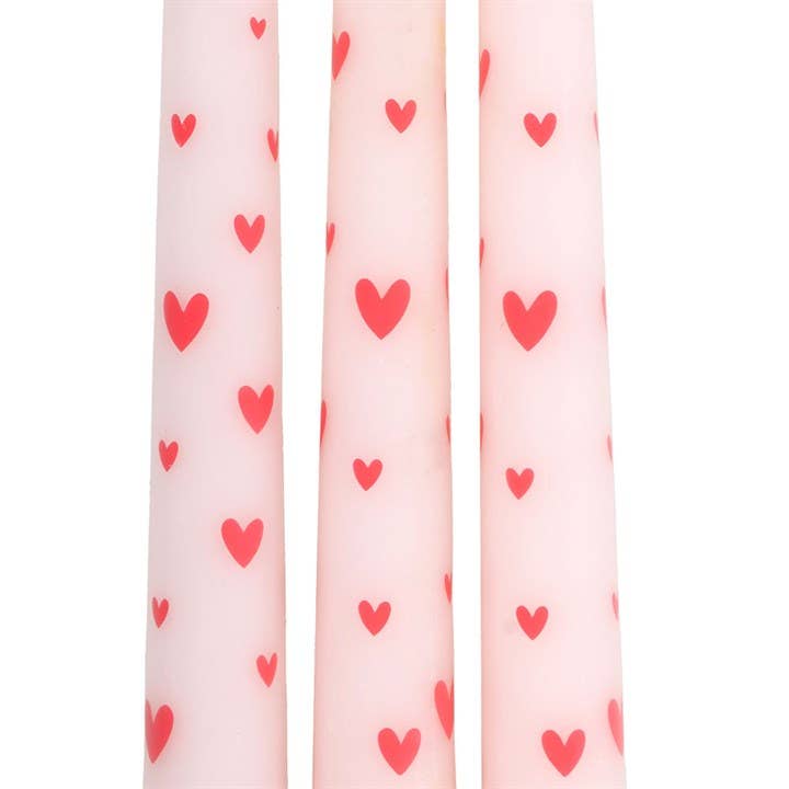 3 Love Heart Taper Valentine's Day Candles