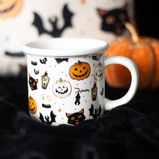 Spooky Cat and Pumpkin Print Halloween Mug