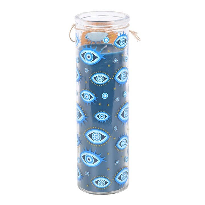 Tube Candle All Seeing Eye Print White Rose