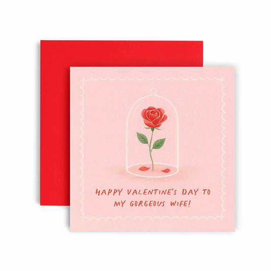 Glass Rose Gorgeous Wife Valentines Day Card