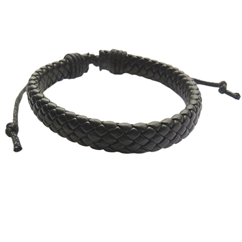 Men's Black Leather Weave Bracelet